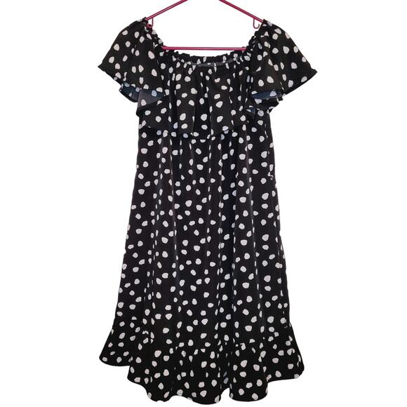 Merona Black And White Polka-Dot Ruffled Flowy Midi Dress size large - Picture 1 of 8